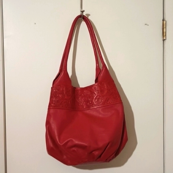 Red Tributo Tooled Embossed Leather Handbag From Mexico - Picture 1 of 11